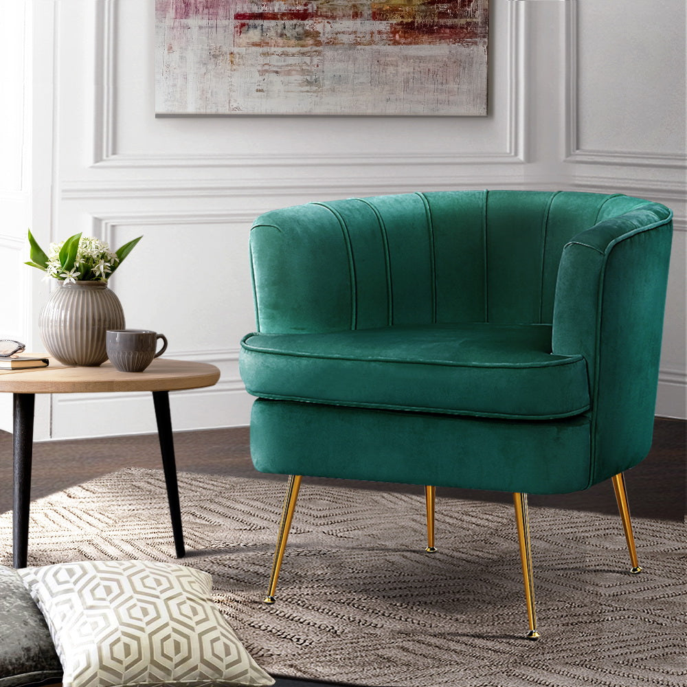 Artiss Armchair Lounge Accent Chair Armchairs Sofa Chairs Velvet Green Couch Artiss