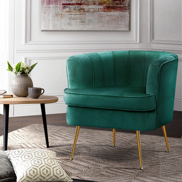 Artiss Armchair Lounge Accent Chair Armchairs Sofa Chairs Velvet Green Couch Artiss