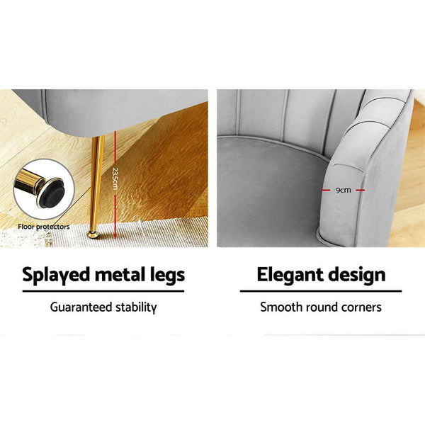 Artiss Armchair Lounge Accent Chair Armchairs Sofa Chairs Velvet Grey Couch Artiss