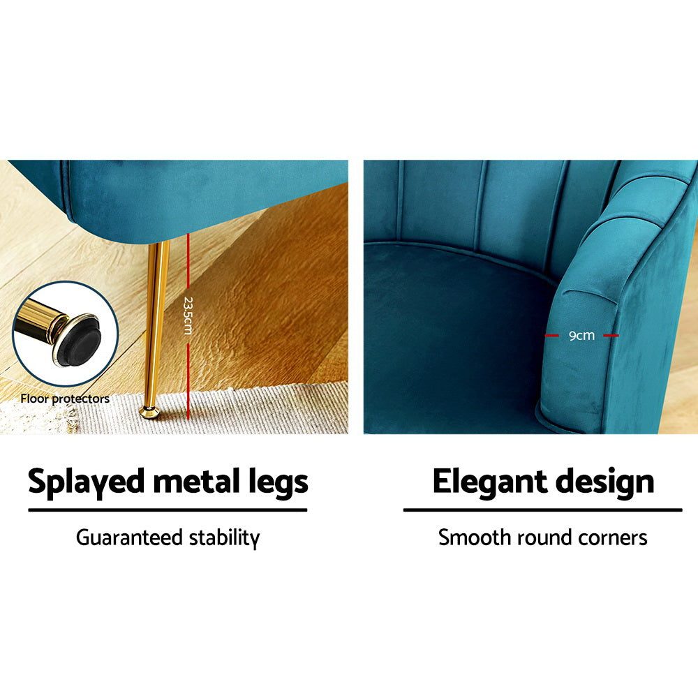 Artiss Armchair Lounge Chair Accent Armchairs Sofa Chairs Velvet Navy Blue Couch Artiss