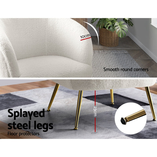 Artiss Armchair Lounge Chair Accent Chairs Armchairs Sherpa Boucle Sofa White Artiss