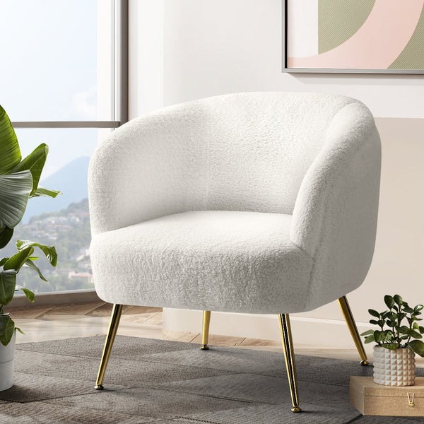 Artiss Armchair Lounge Chair Accent Chairs Armchairs Sherpa Boucle Sofa White Artiss