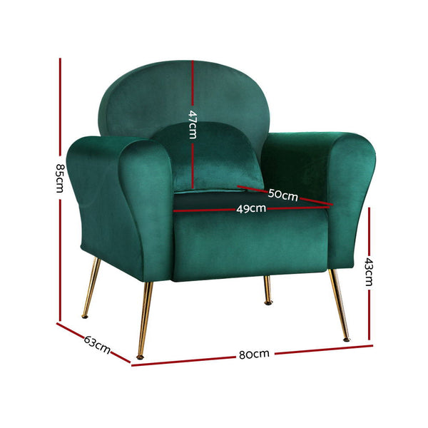 Artiss Armchair Lounge Chair Accent Armchairs Chairs Sofa Green Cushion Velvet Artiss