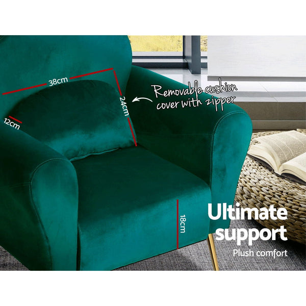 Artiss Armchair Lounge Chair Accent Armchairs Chairs Sofa Green Cushion Velvet Artiss