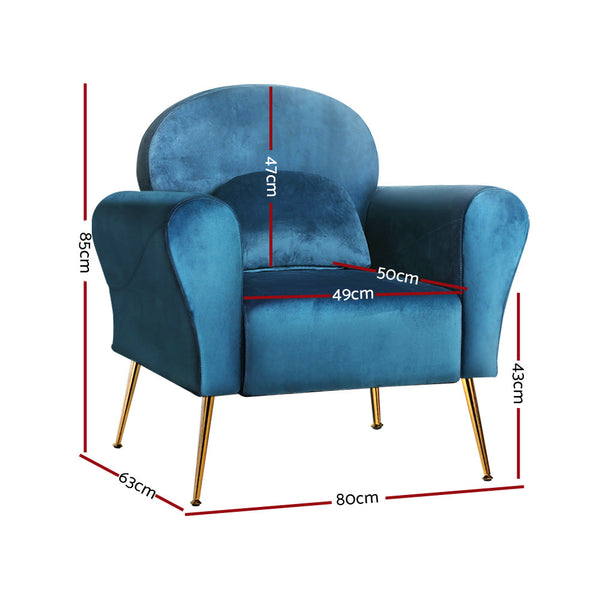 Artiss Armchair Lounge Chair Accent Chairs Armchairs Sofa Navy Velvet Cushion Artiss