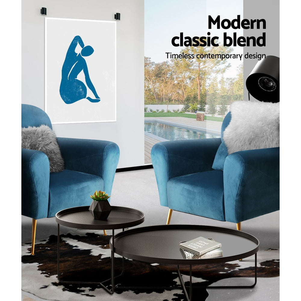 Artiss Armchair Lounge Chair Accent Chairs Armchairs Sofa Navy Velvet Cushion Artiss