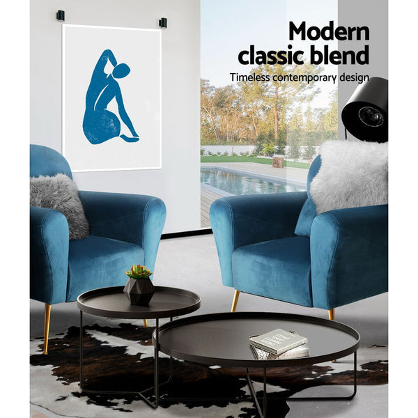 Artiss Armchair Lounge Chair Accent Chairs Armchairs Sofa Navy Velvet Cushion Artiss