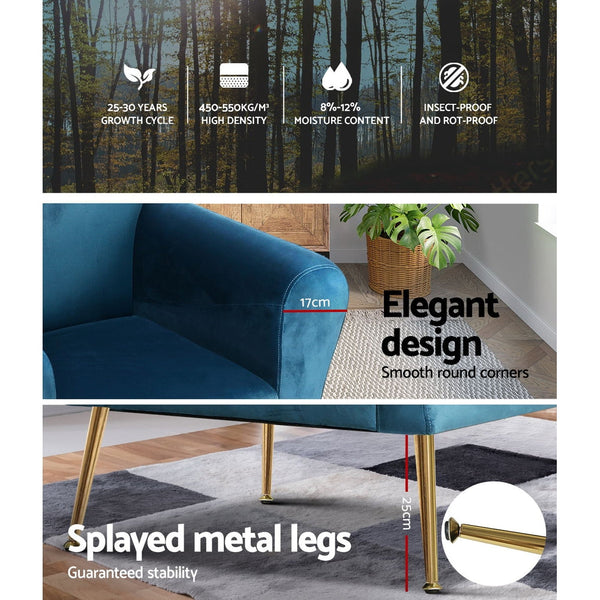 Artiss Armchair Lounge Chair Accent Chairs Armchairs Sofa Navy Velvet Cushion Artiss