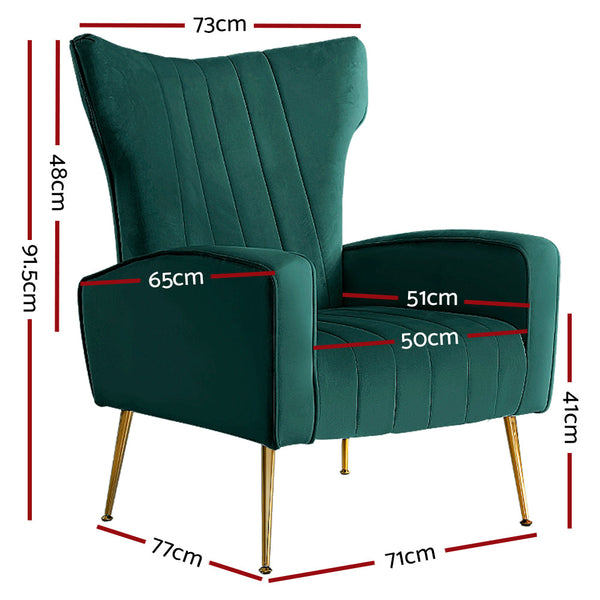 Artiss Armchair Lounge Chairs Accent Armchairs Chair Velvet Sofa Green Seat Artiss