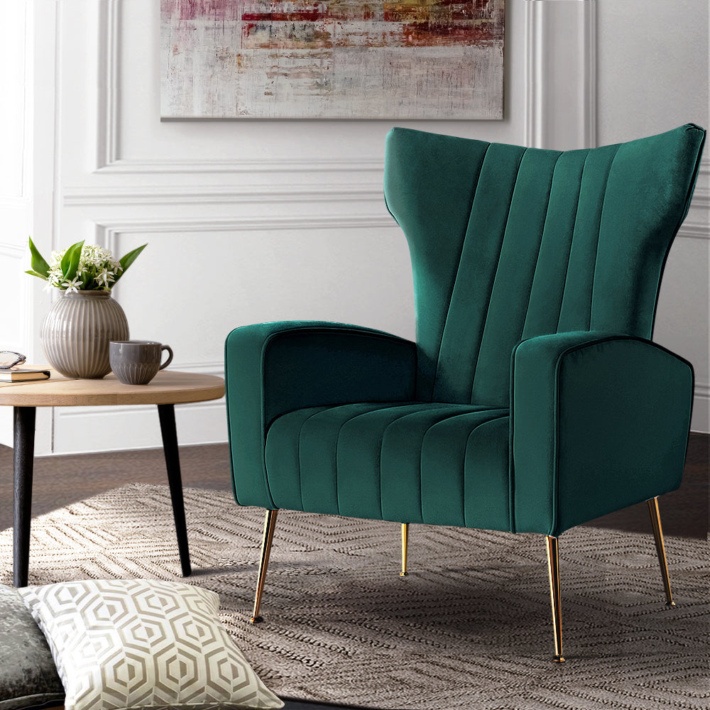 Artiss Armchair Lounge Chairs Accent Armchairs Chair Velvet Sofa Green Seat Artiss