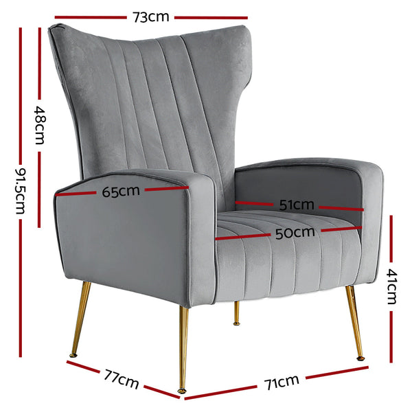 Artiss Armchair Lounge Accent Chairs Armchairs Chair Velvet Sofa Grey Seat Artiss
