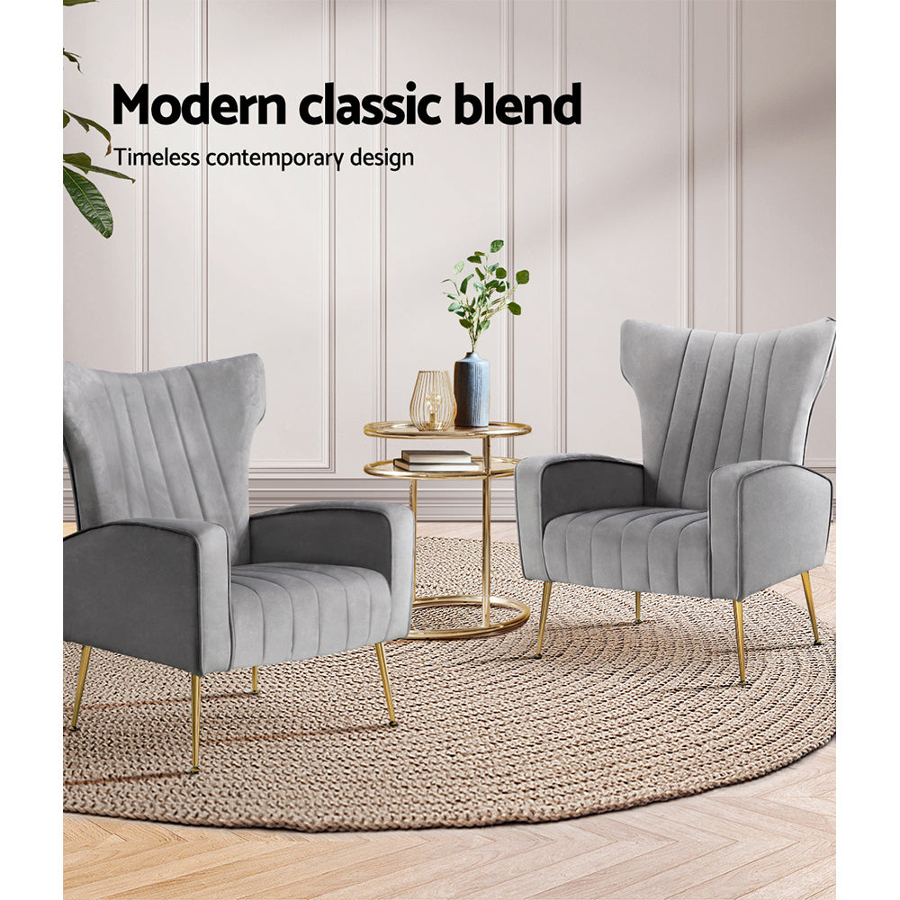 Artiss Armchair Lounge Accent Chairs Armchairs Chair Velvet Sofa Grey Seat Artiss