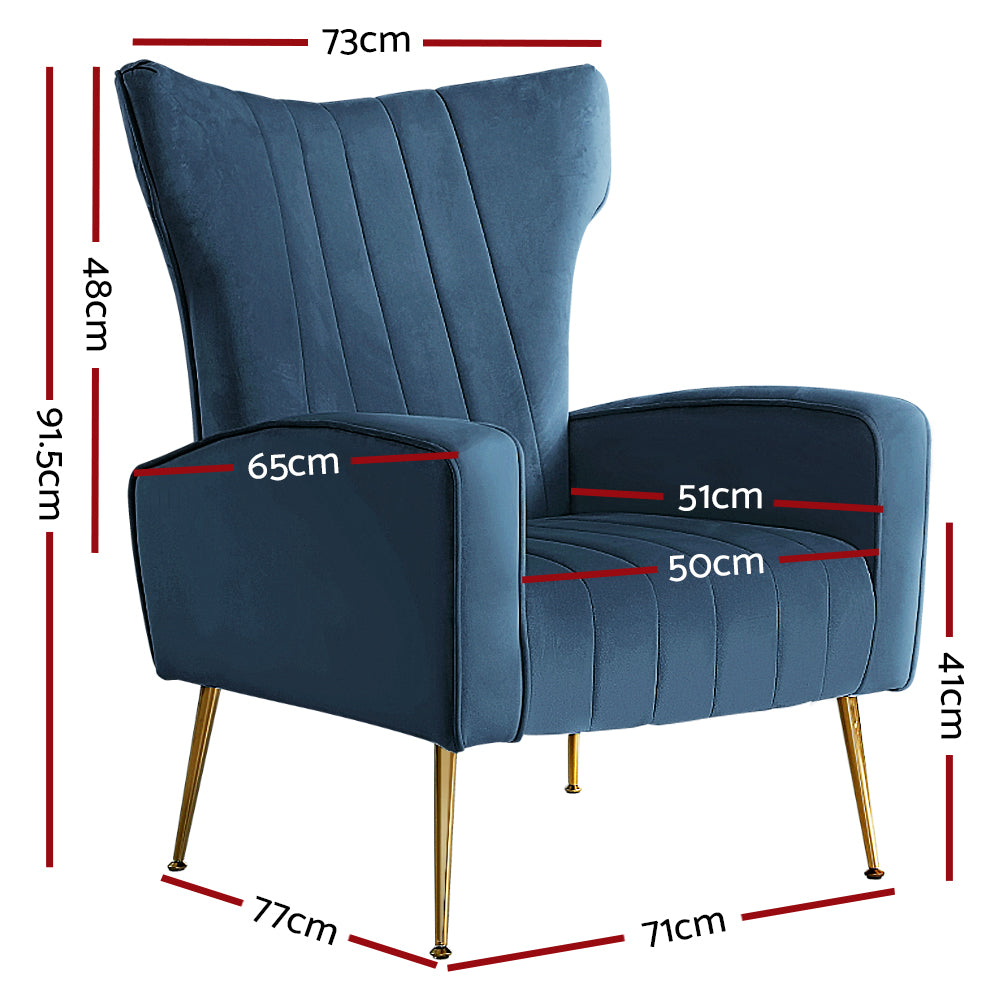 Artiss Armchair Lounge Accent Chairs Armchairs Chair Velvet Sofa Navy Blue Seat Artiss