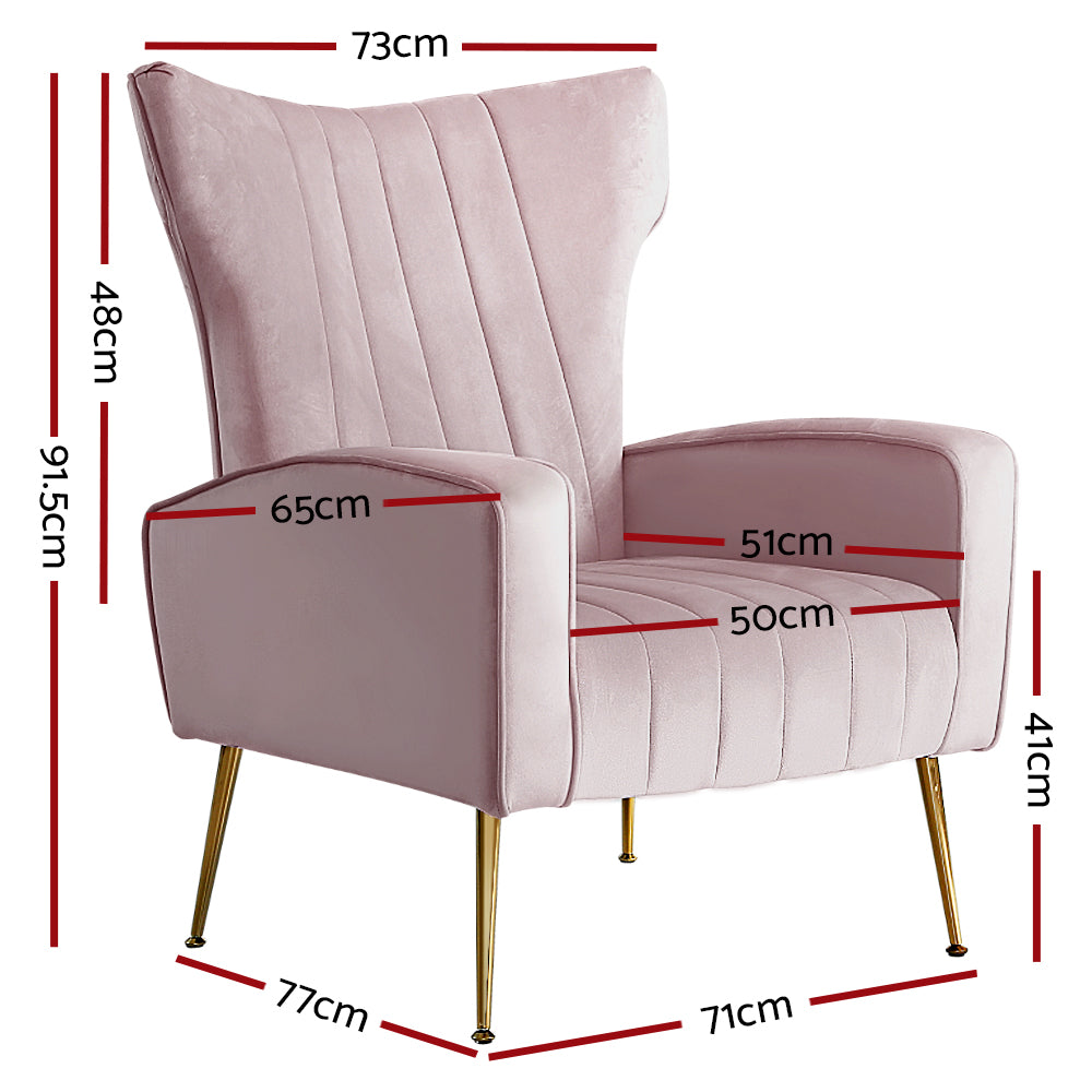 Artiss Armchair Lounge Chair Accent Armchairs Chairs Velvet Sofa Pink Seat Artiss