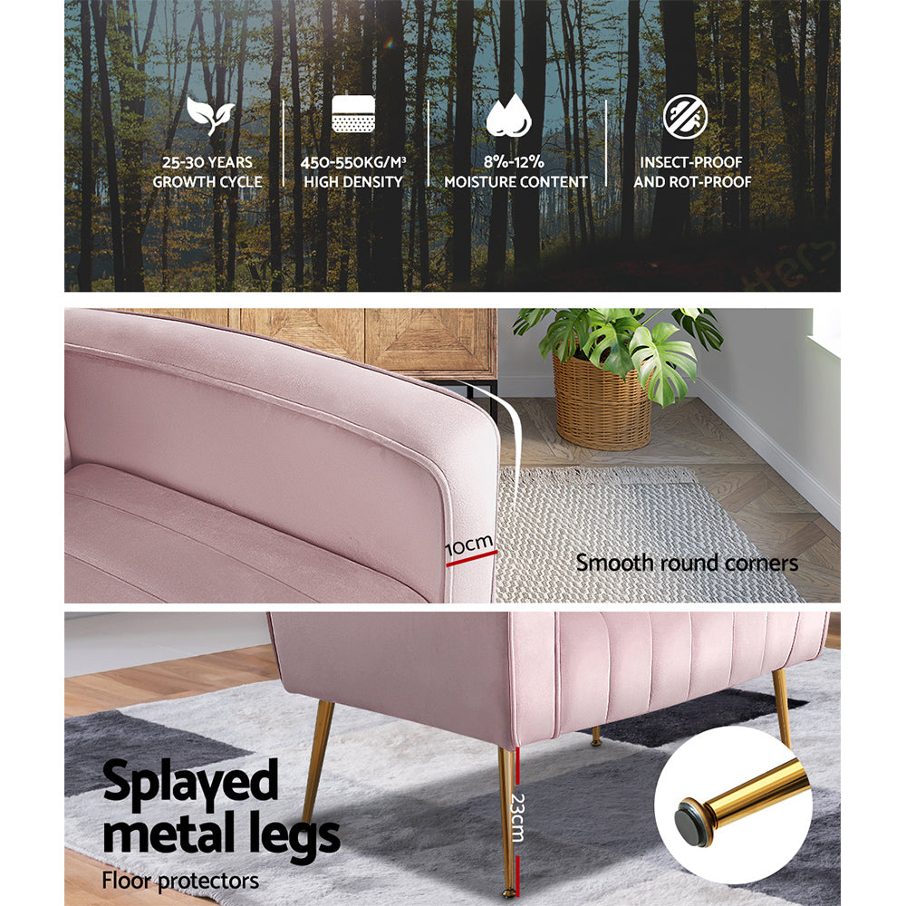 Artiss Armchair Lounge Chair Accent Armchairs Chairs Velvet Sofa Pink Seat Artiss