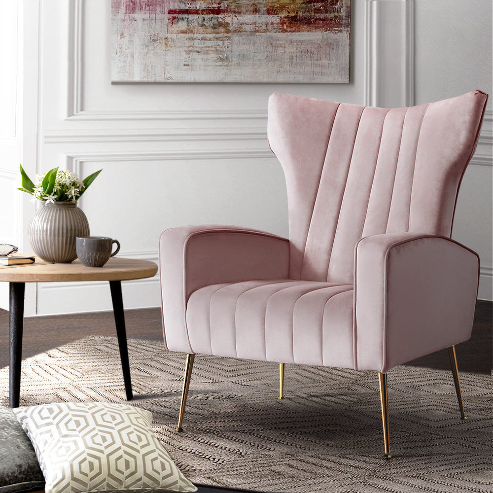 Artiss Armchair Lounge Chair Accent Armchairs Chairs Velvet Sofa Pink Seat Artiss