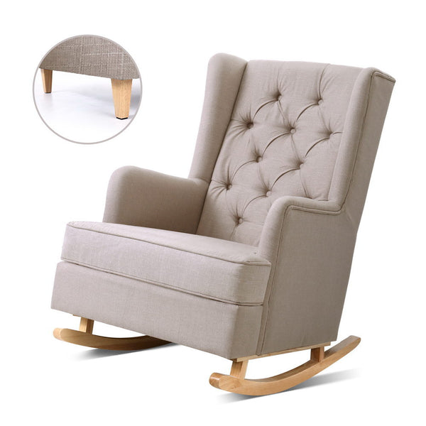 Artiss Rocking Armchair Feedining Chair Fabric Armchairs Lounge Recliner Beige freeshipping - Awezingly