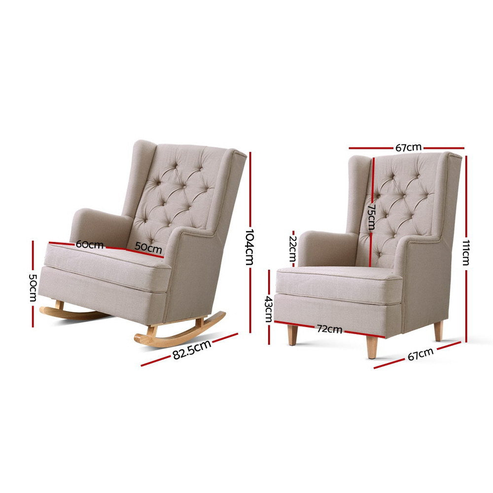 Artiss Rocking Armchair Feedining Chair Fabric Armchairs Lounge Recliner Beige freeshipping - Awezingly