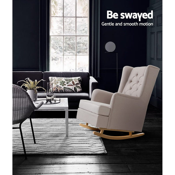 Artiss Rocking Armchair Feedining Chair Fabric Armchairs Lounge Recliner Beige freeshipping - Awezingly