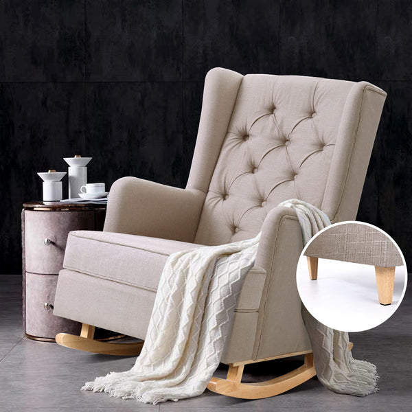 Artiss Rocking Armchair Feedining Chair Fabric Armchairs Lounge Recliner Beige freeshipping - Awezingly