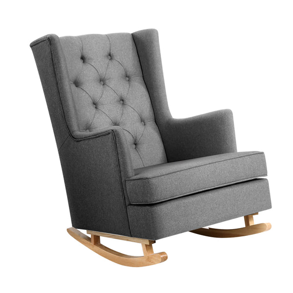 Artiss Rocking Armchair Feeding Chair Linen Fabric Armchairs Lounge Retro Grey Artiss
