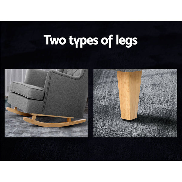 Artiss Rocking Armchair Feeding Chair Linen Fabric Armchairs Lounge Retro Grey Artiss