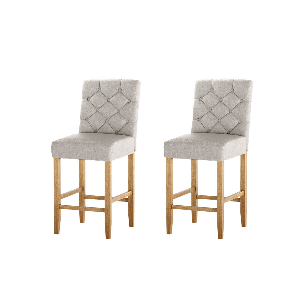 Artiss Bar Stools Kitchen Stool Wooden Barstools Linen Upholstered Chairs x2 Artiss