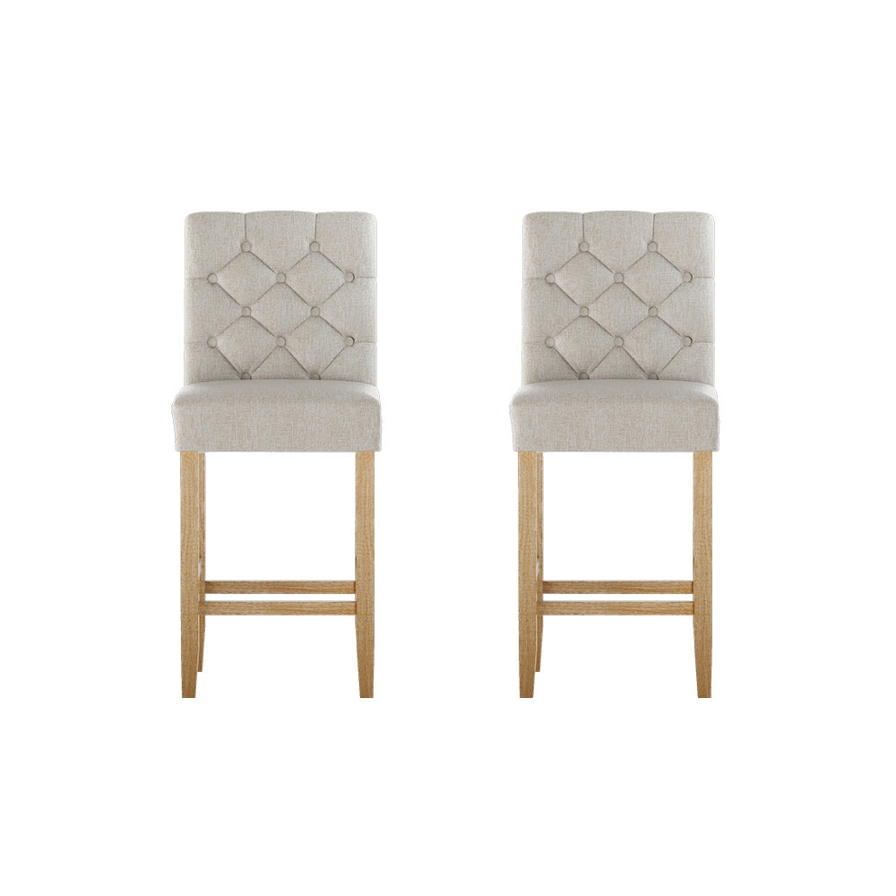 Artiss Bar Stools Kitchen Stool Wooden Barstools Linen Upholstered Chairs x2 Artiss