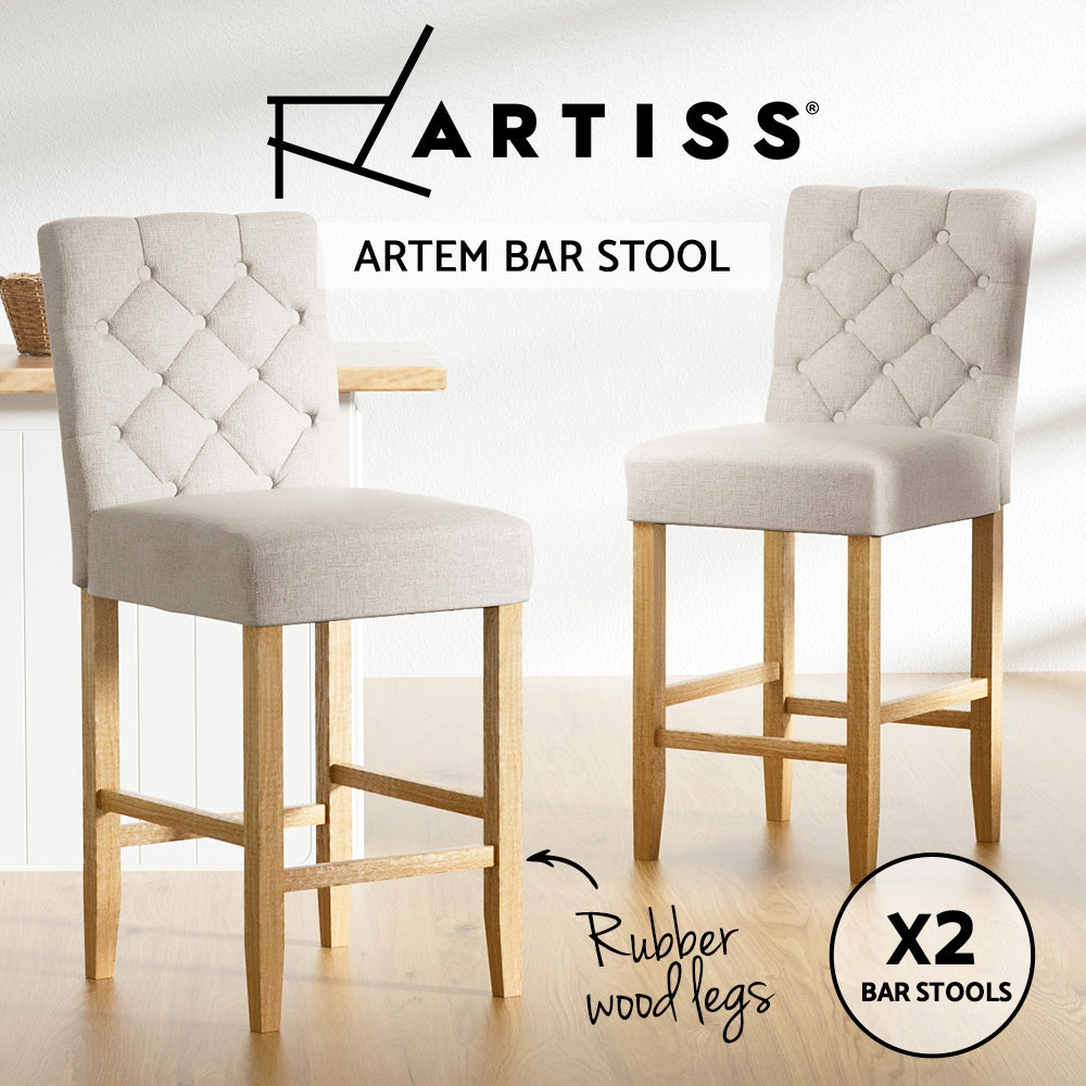 Artiss Bar Stools Kitchen Stool Wooden Barstools Linen Upholstered Chairs x2 Artiss