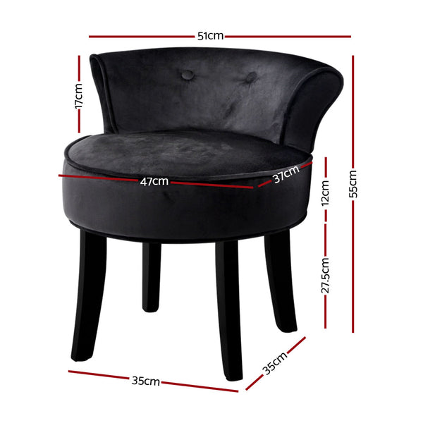 Artiss Velvet Vanity Stool Backrest Stools Dressing Table Chair Makeup Bedroom Black freeshipping - Awezingly