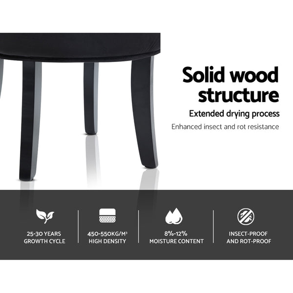 Artiss Velvet Vanity Stool Backrest Stools Dressing Table Chair Makeup Bedroom Black freeshipping - Awezingly