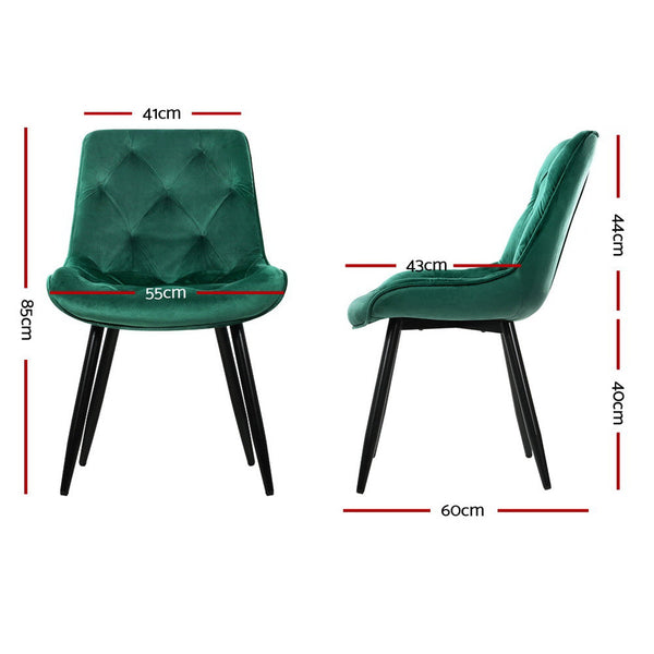 Artiss Starlyn Dining Chairs Kitchen Chairs Velvet Padded Seat Set of 2 Green Artiss