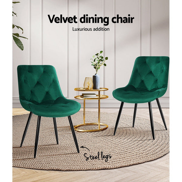 Artiss Starlyn Dining Chairs Kitchen Chairs Velvet Padded Seat Set of 2 Green Artiss