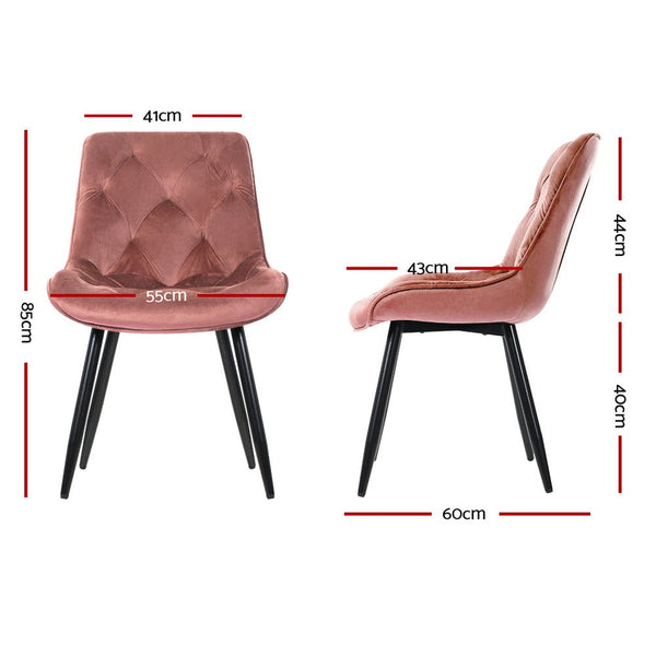 Artiss Starlyn Dining Chairs Kitchen Chairs Velvet Padded Seat Set of 2 Pink Artiss