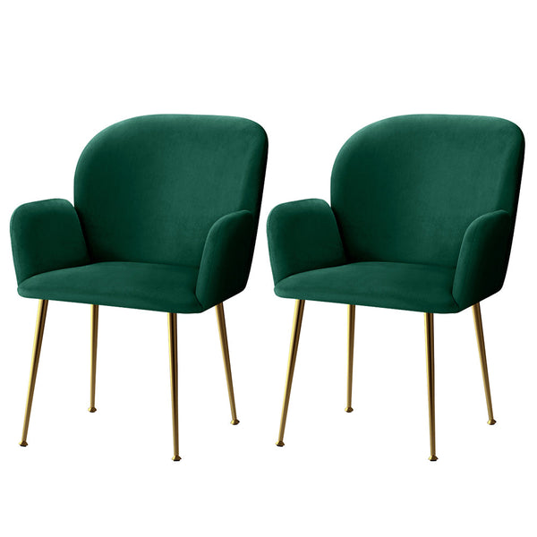 Artiss  Set of 2 Kynsee Dining Chair Armchair Cafe Chair Upholstered Velvet Green Artiss