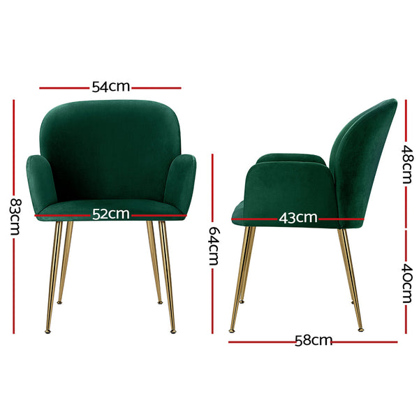 Artiss  Set of 2 Kynsee Dining Chair Armchair Cafe Chair Upholstered Velvet Green Artiss