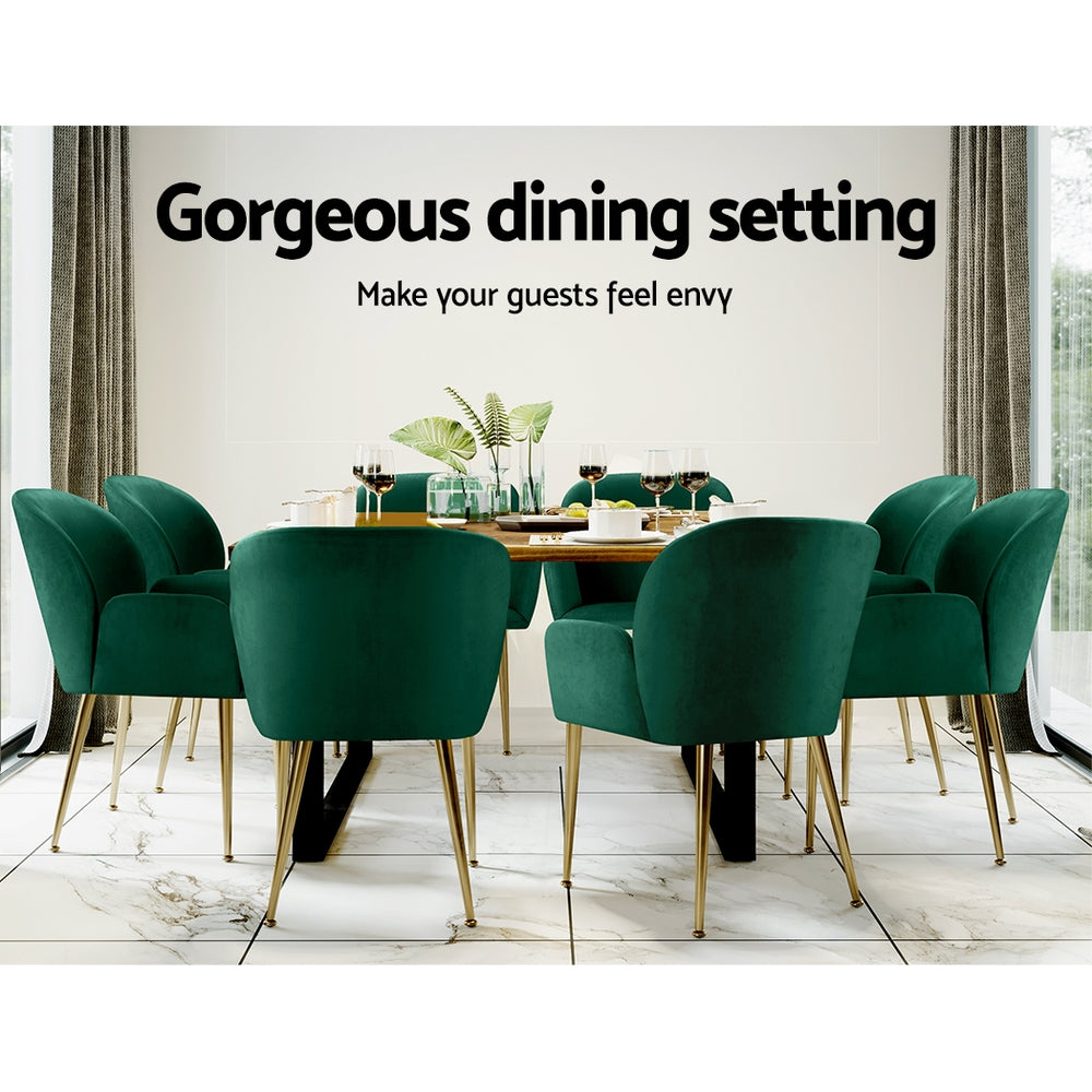 Artiss  Set of 2 Kynsee Dining Chair Armchair Cafe Chair Upholstered Velvet Green Artiss