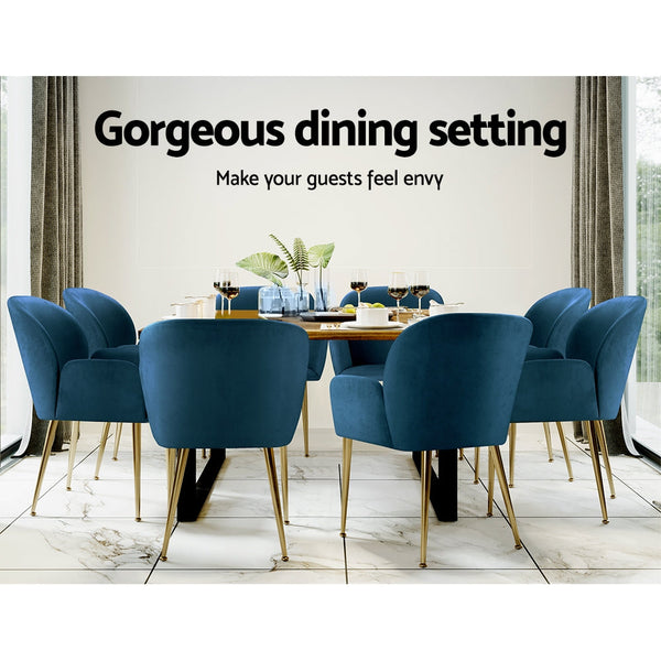 Artiss  Set of 2 Kynsee Dining Chairs Armchair Cafe Chair Upholstered Velvet Blue Artiss