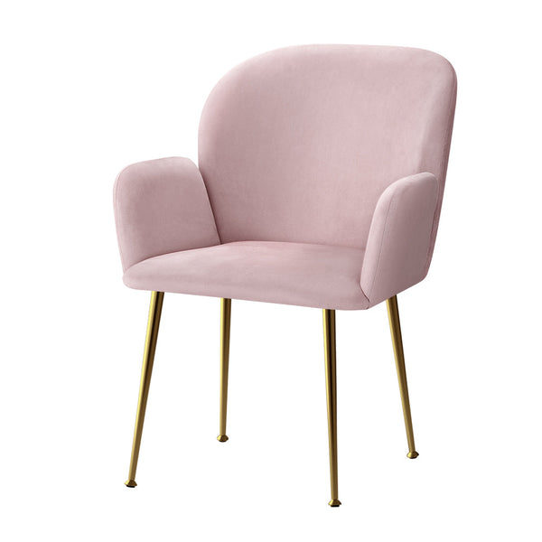 Artiss  Set of 2 Kynsee Dining Chairs Armchair Cafe Chair Upholstered Velvet Pink Artiss