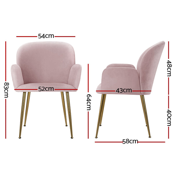 Artiss  Set of 2 Kynsee Dining Chairs Armchair Cafe Chair Upholstered Velvet Pink Artiss