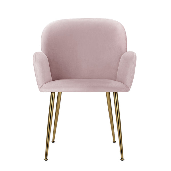 Artiss  Set of 2 Kynsee Dining Chairs Armchair Cafe Chair Upholstered Velvet Pink Artiss