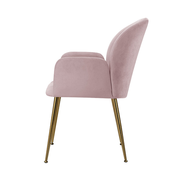 Artiss  Set of 2 Kynsee Dining Chairs Armchair Cafe Chair Upholstered Velvet Pink Artiss