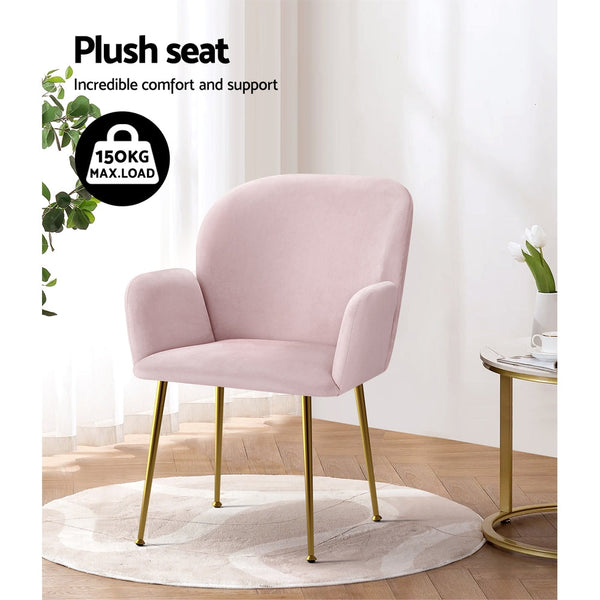Artiss  Set of 2 Kynsee Dining Chairs Armchair Cafe Chair Upholstered Velvet Pink Artiss