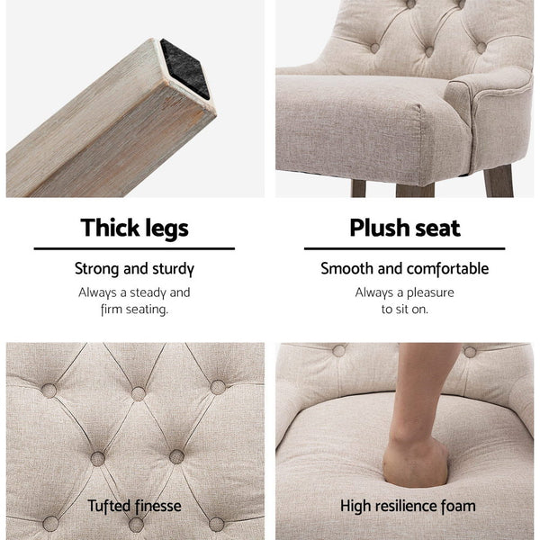 Artiss 2x Dining Chair Beige CAYES French Provincial Chairs Wooden Fabric Retro Cafe freeshipping - Awezingly