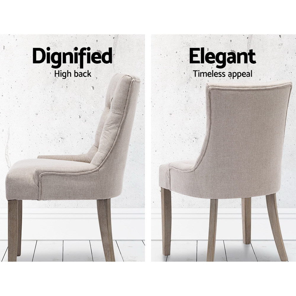 Artiss 2x Dining Chair Beige CAYES French Provincial Chairs Wooden Fabric Retro Cafe freeshipping - Awezingly