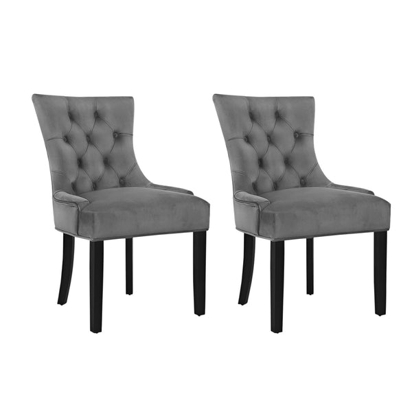 Artiss 2x Dining Chairs French Provincial Retro Chair Wooden Velvet Fabric Grey freeshipping - Awezingly