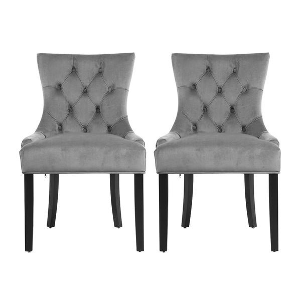 Artiss 2x Dining Chairs French Provincial Retro Chair Wooden Velvet Fabric Grey freeshipping - Awezingly