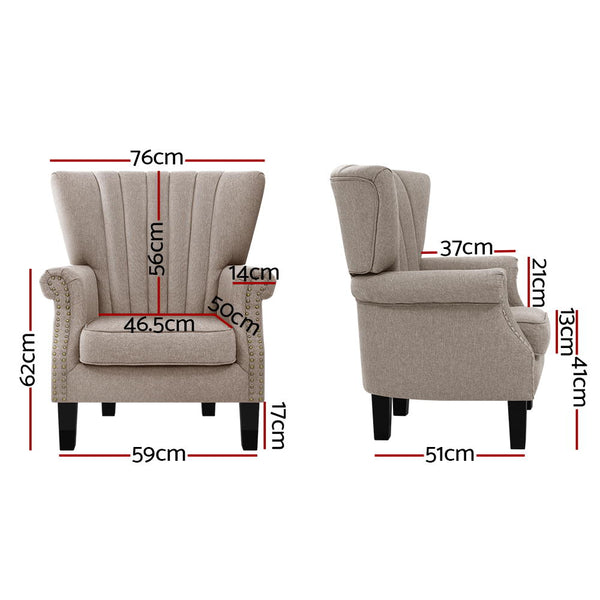 Artiss Armchair Lounge Chair Accent Chairs Armchairs Fabric Single Sofa Beige freeshipping - Awezingly