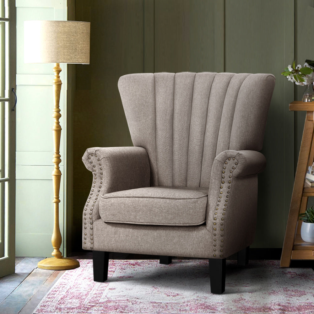 Artiss Armchair Lounge Chair Accent Chairs Armchairs Fabric Single Sofa Beige freeshipping - Awezingly