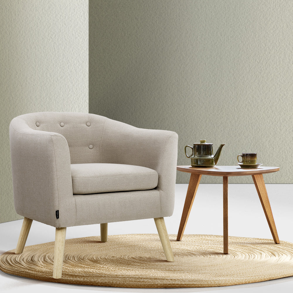 Artiss ADORA Armchair Tub Chair Single Accent Armchairs Sofa Lounge Fabric Beige freeshipping - Awezingly